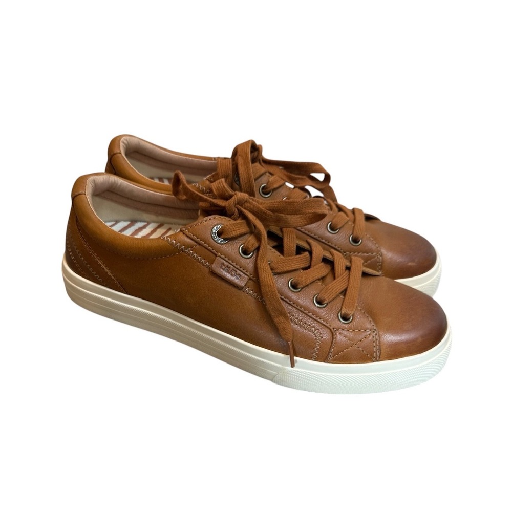 Taos Plim Soul Lux Cognac Brown Leather Low Top Sneakers Women Size 9 - Picture 7 of 9